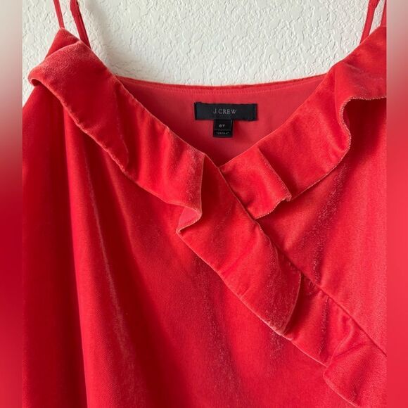 J.Crew Red Velvet Camisole Tank Top 6Tall Spaghetti Strap Ruffle Trim Preppy Y2K - Picture 4 of 8